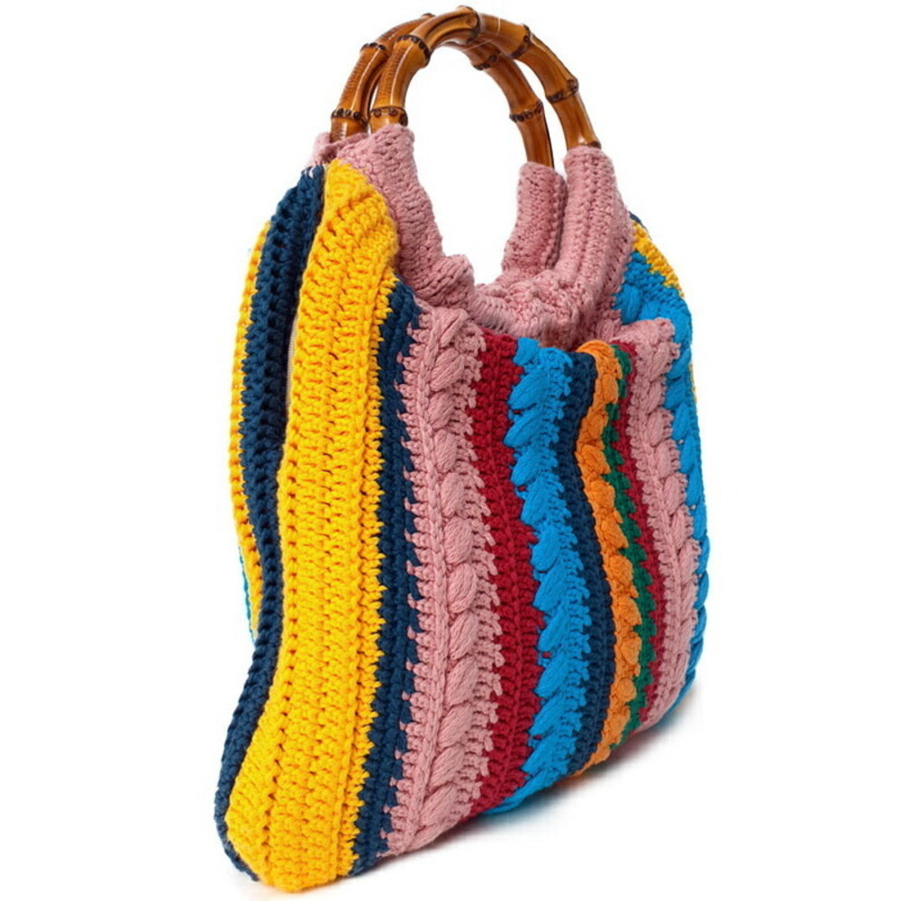 Gucci Horsebit wool Tote bag 1955 multicolour striped Pink bamboo - Picture 1 of 9